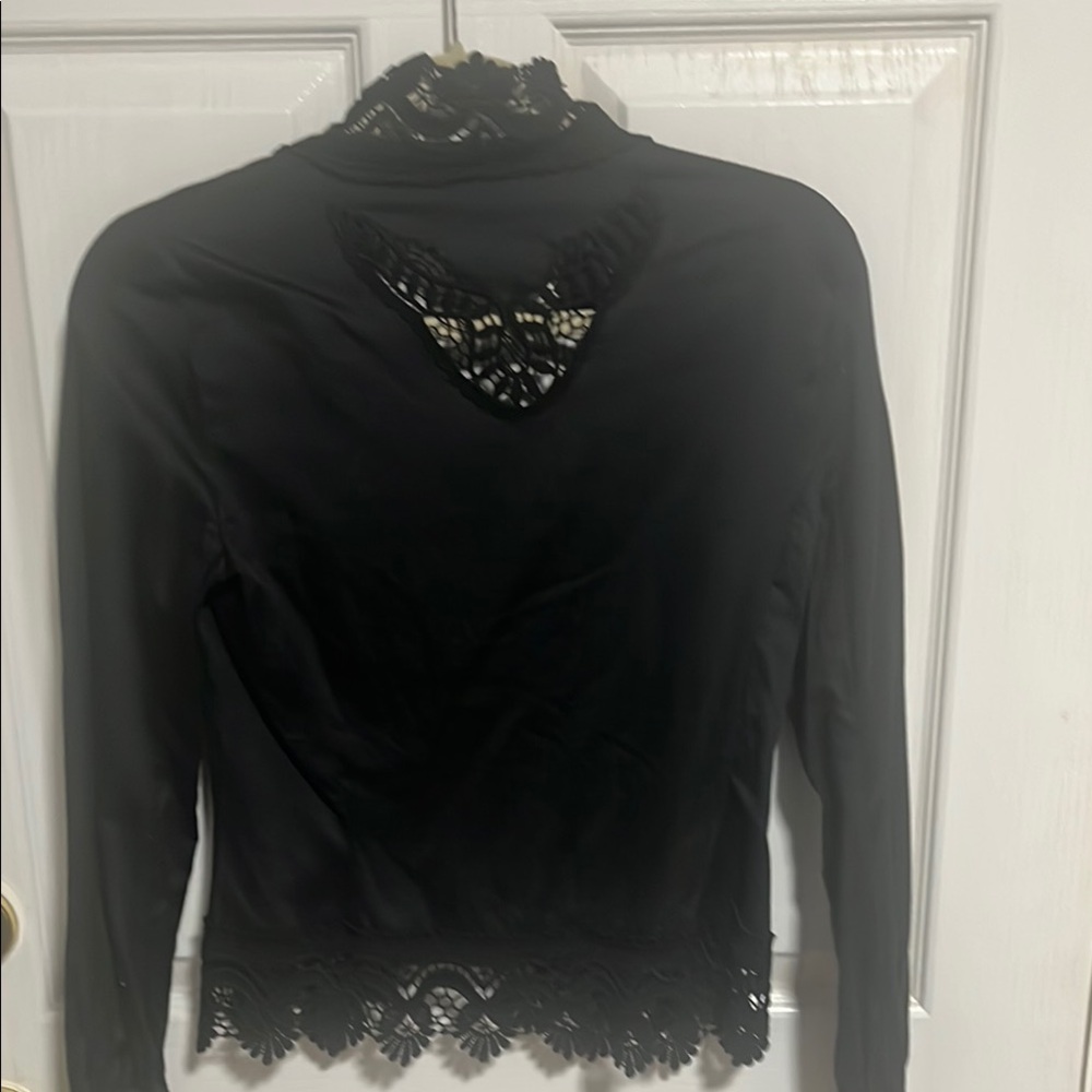 Mango Black Lace Trim Blouse